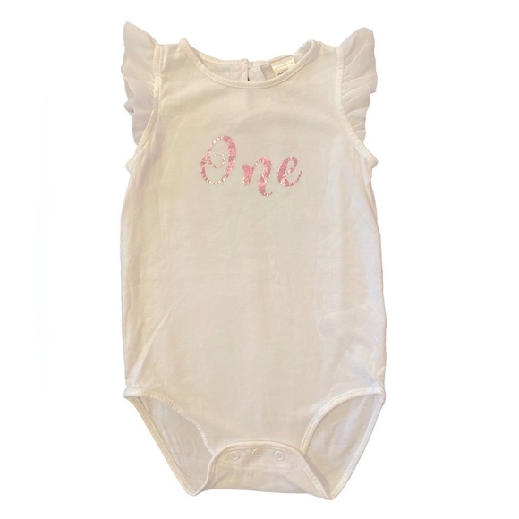Osh Kosh First Birthday Bodysuit “One” Pink Foil Lettering - Picture 1 of 5